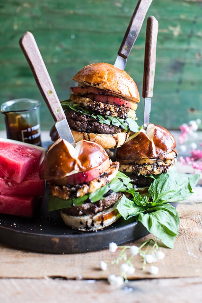 Fried Mozzarella and Caramelized Peach Caprese Burger