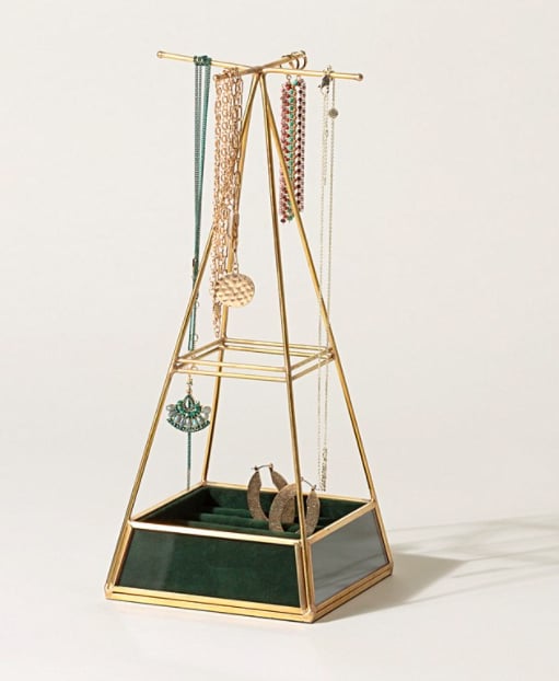 Oliver Bonas Pyramid Gold & Glass Green Jewellery Holder The Best