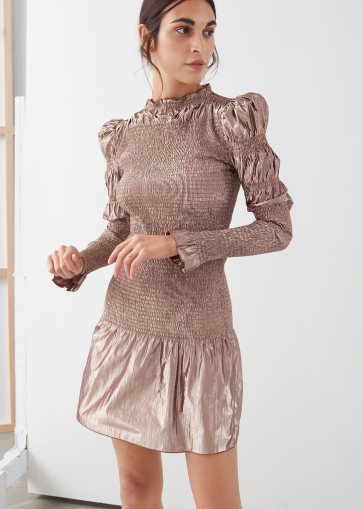 & Other Stories Smocked Metallic Mini Ruffle Dress