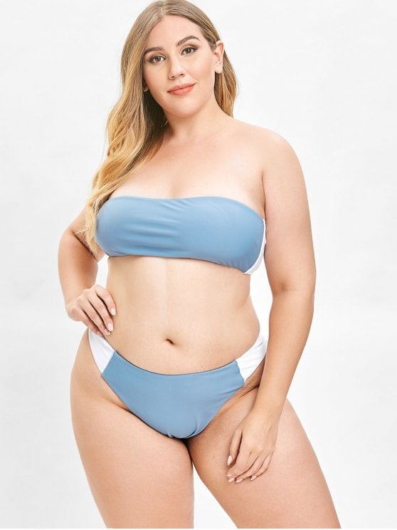 ZAFUL Color Block Bandeau Plus Size Bikini Set in Blue Koi