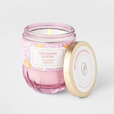 Opalhouse 7oz Lidded Dahlia Pink Ribbed Base Glass Jar Midsummer Blooms Candle