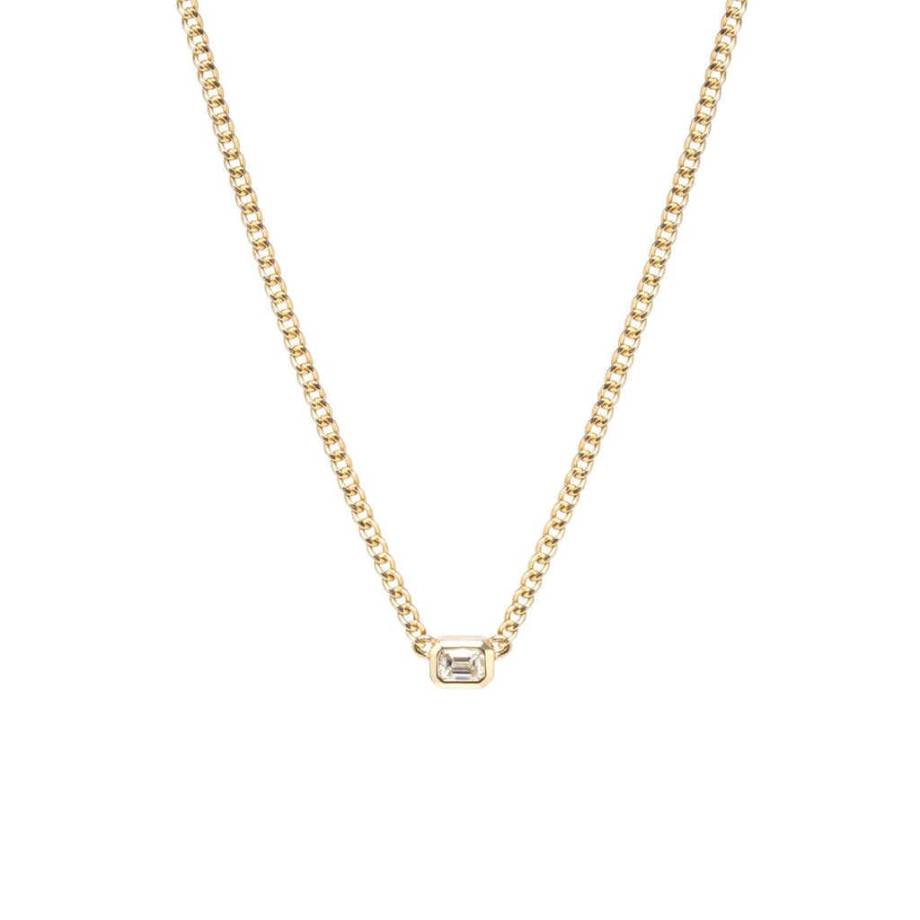 Zoë Chicco 14K Gold X-Small Curb Chain Necklace With Emerald Cut Diamond