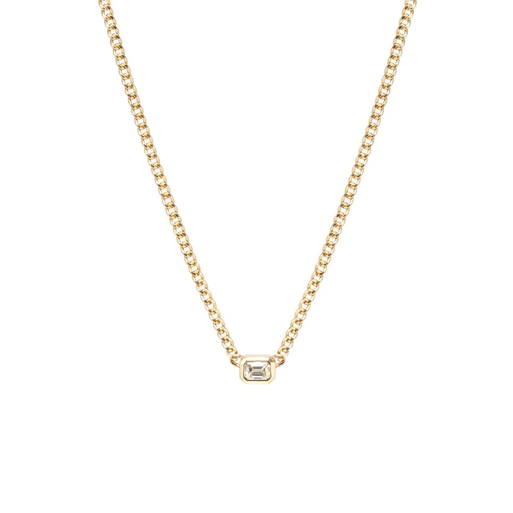 Zoë Chicco 14k Gold X-Small Curb Chain Necklace With Emerald-Cut Diamond