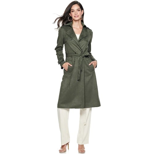 Nine West Belted Faux-Suede Trench Coat