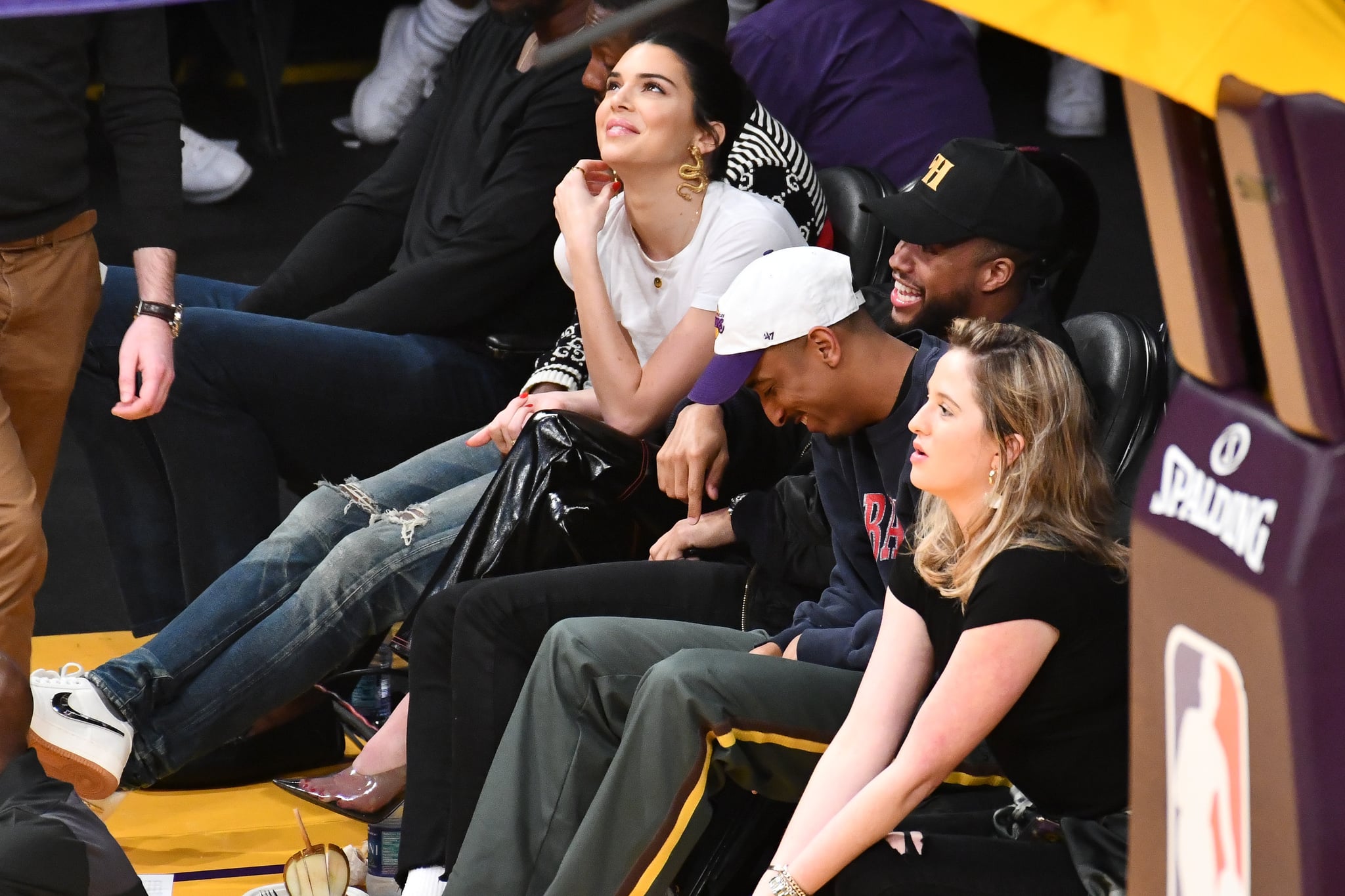 Kendall Jenner Wears Snake Earrings and Leather Pants to Ben Simmons'  Basketball Game