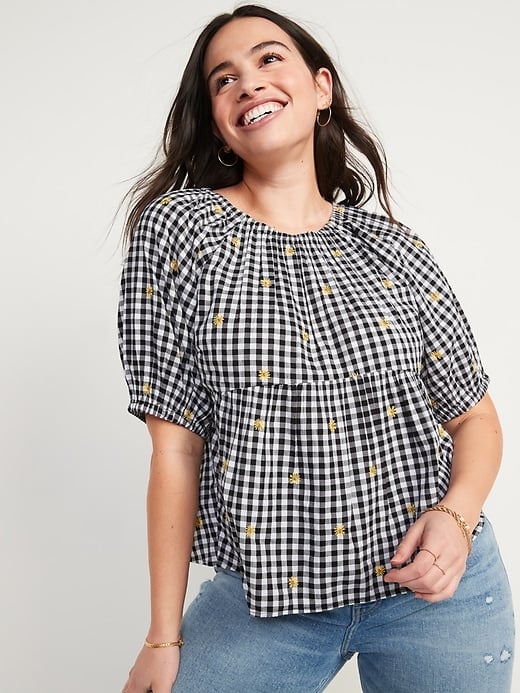 Old Navy Patterned Puff-Sleeve Swing Top