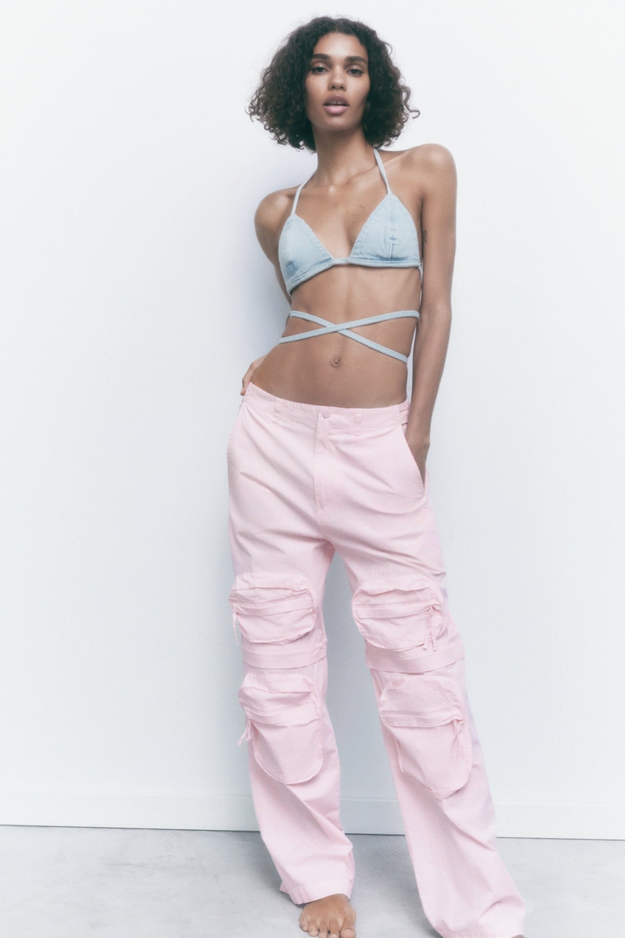 Stylish ZARA Pink Cargo Trousers with Pockets