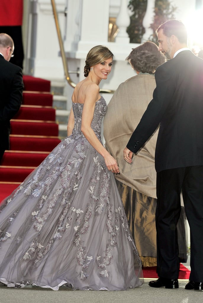 Letizia stole the show in April 2011 when she attended a prewedding dinner ahead of the Duke and Duchess of Cambridge's wedding in London.
