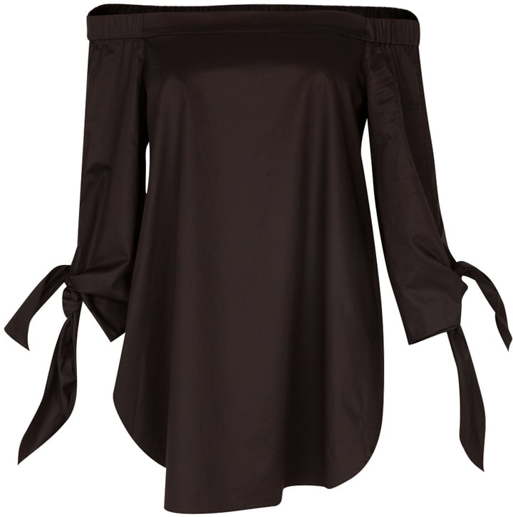 Tibi Satin Poplin Off-the-Shoulder Tunic Black 2 ($295)