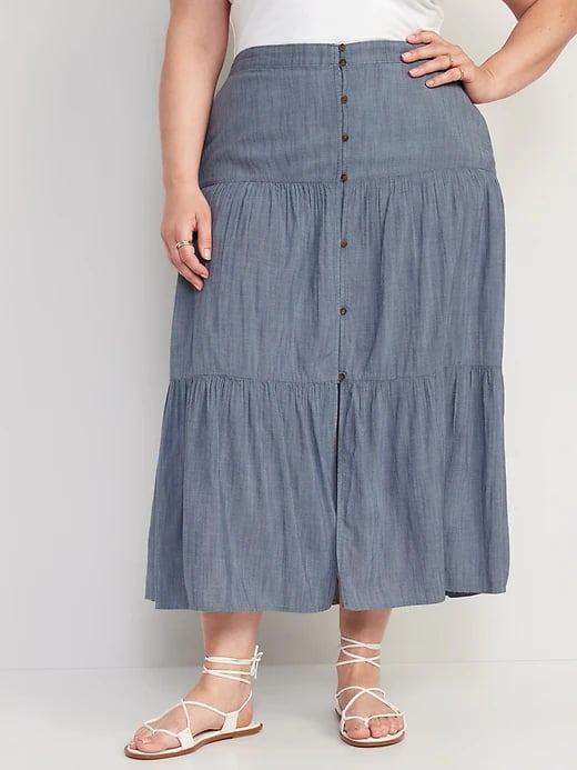 Best Light Maxi Skirt: Old Navy Slub-Weave Tiered Button-Front Maxi Skirt