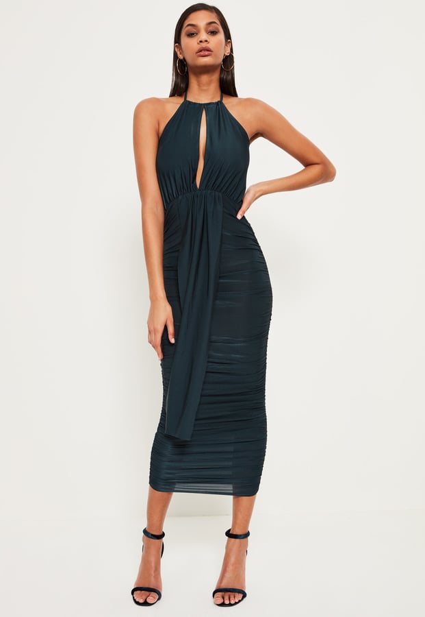 Missguided Green Slinky Keyhole Ruched Midi Dress ($51)