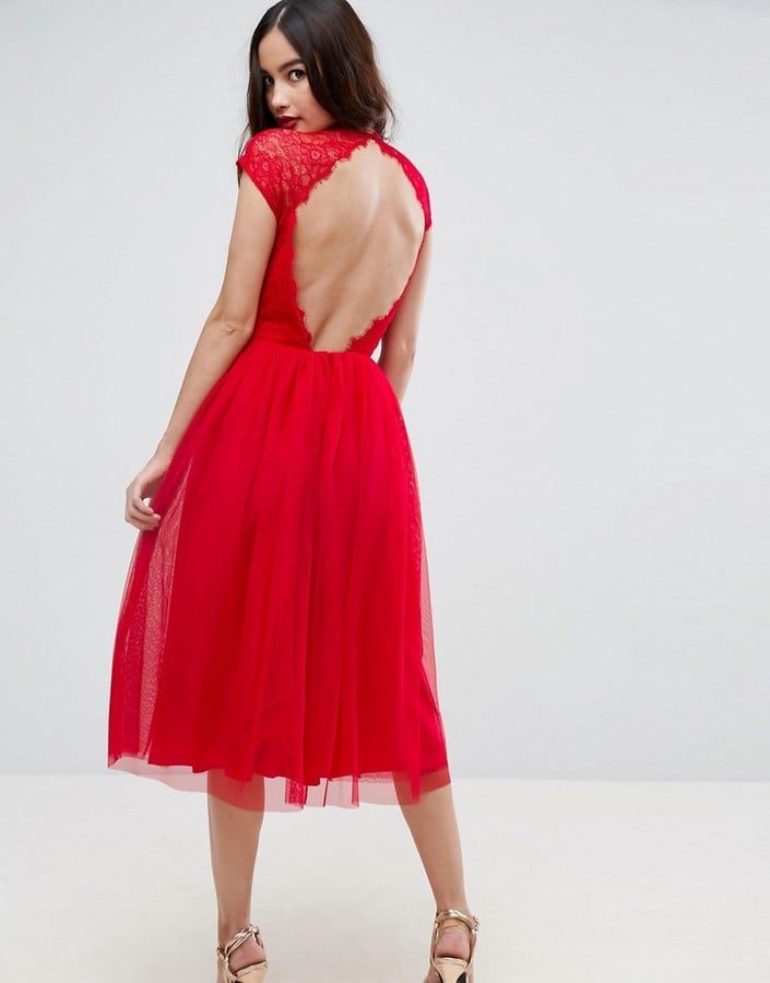 ASOS Premium Lace Tulle Midi Prom Dress | Best Red Dresses | POPSUGAR ...