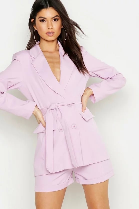 Boohoo Woven Double Breasted Tie Belt Blazer