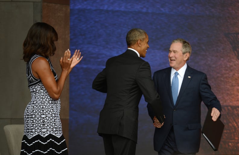 Practicing their handshake in 2016