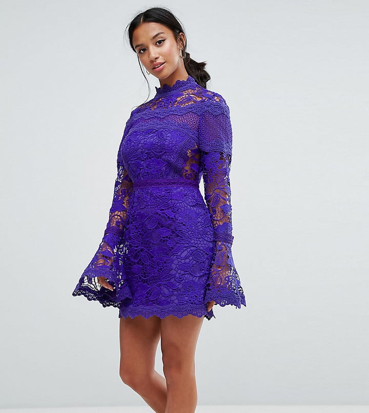 Asos Lace Long Sleeve Mini Dress With Fluted Sleeves