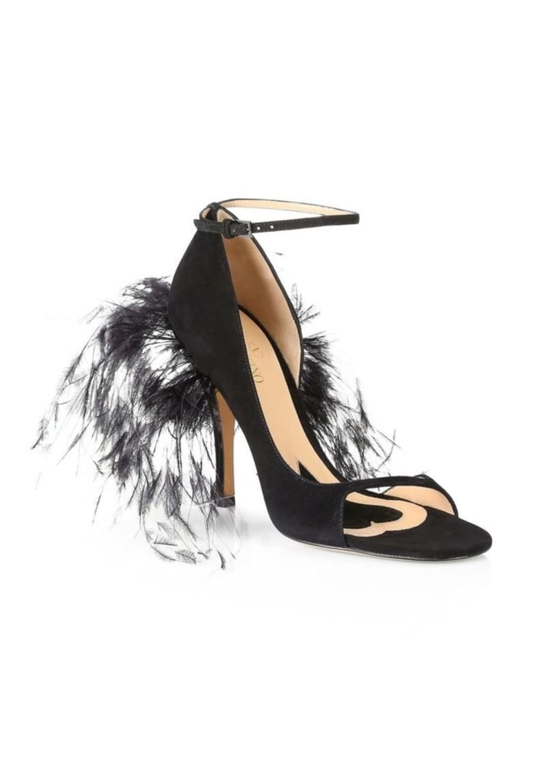 Valentino Garavani Suede & Feather High-Heel Sandals