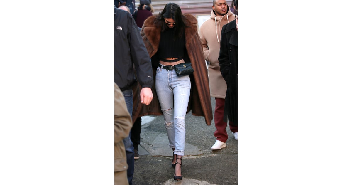 Kendall Jenner Jeans and Fishnet Tights in Paris Jan. 2017 | POPSUGAR ...