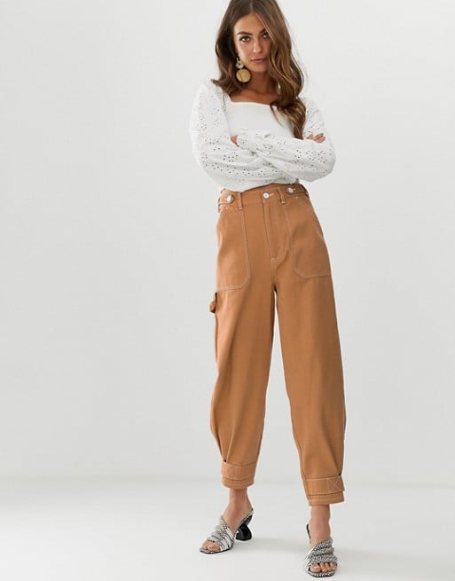 ASOS DESIGN utility pants with top stitching and tab detail