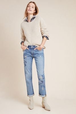 Pilcro and the Letterpress High-Rise Embroidered Boyfriend Jeans