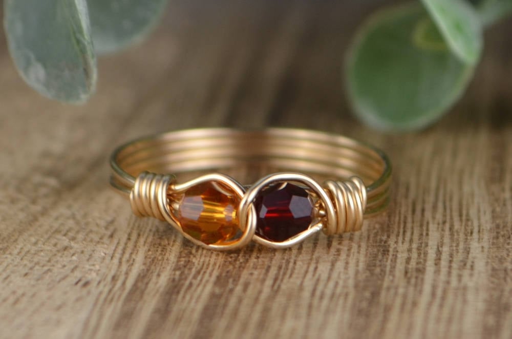 Handmade Twisted Dual Birthstones Infinity Ring