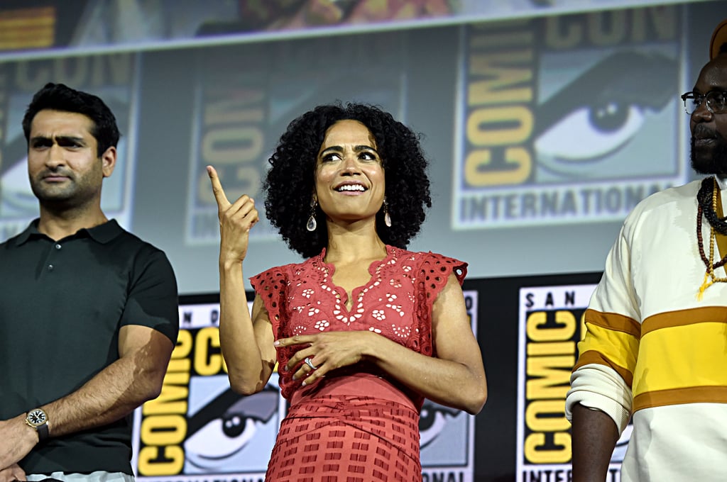 Pictured: Kumail Nanjiani, Lauren Ridloff, and Brian Tyree Henry at San Diego Comic-Con.