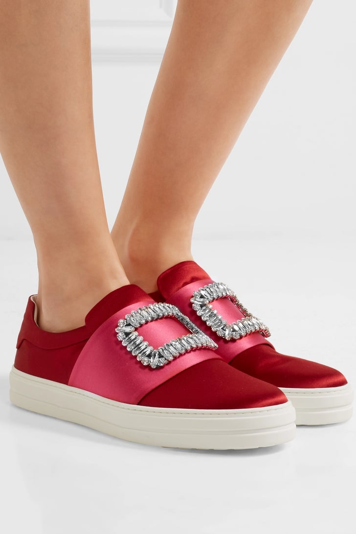 Roger Vivier Sneaky Viv Crystal Embellished Two Tone Satin Slip