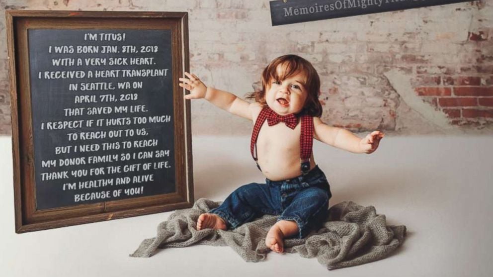 The most powerful part of the photo? The sign that's sitting right next to Titus. It reads: "I'm Titus! I was born Jan. 8th, 2018 with a very sick heart. I received a heart transplant in Seattle, Washington, on April 7th, 2018 that saved my life. I respect if it hurts too much to reach out to us, but I need this to reach my donor family so I can say thank you for the gift of life. I'm healthy and alive because of you!"Now, Rena is doing everything possible to raise awareness for organ donation. She's hoping the photo shoot can truly put things into perspective for other families."Even if the donor's family were never to reach out, my hope is to raise awareness," explained Rena. "Someone is added to the organ transplant waiting list every 10 minutes and an average of 22 people die every day while waiting for their life saving organ that never came in time. Titus was very close to being that patient, so I feel it's my duty to show others how important it is to be an organ donor and save other lives just like Titus."