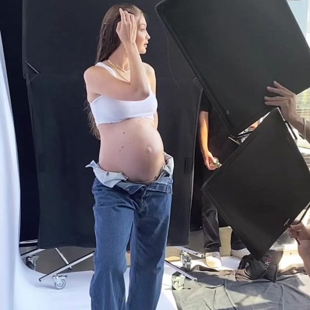 Pregnant Gigi Hadid wearing high-waist jean