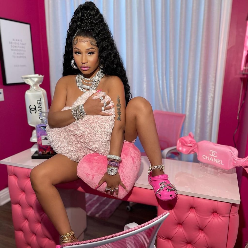 Nicki Minaj Wears Hot Pink Crocs With Chanel Charms