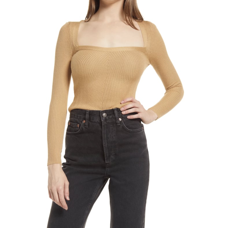 For a Romantic Look: Topshop Square Neck Rib Sweater