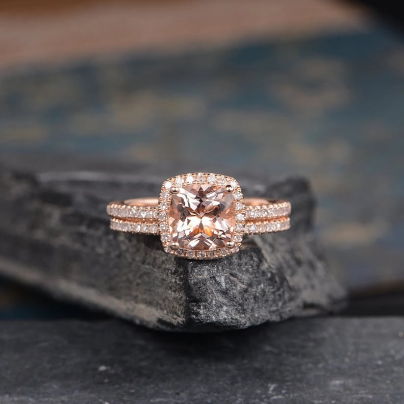 Szeki Studio Morganite Engagement Ring and Wedding Band Set