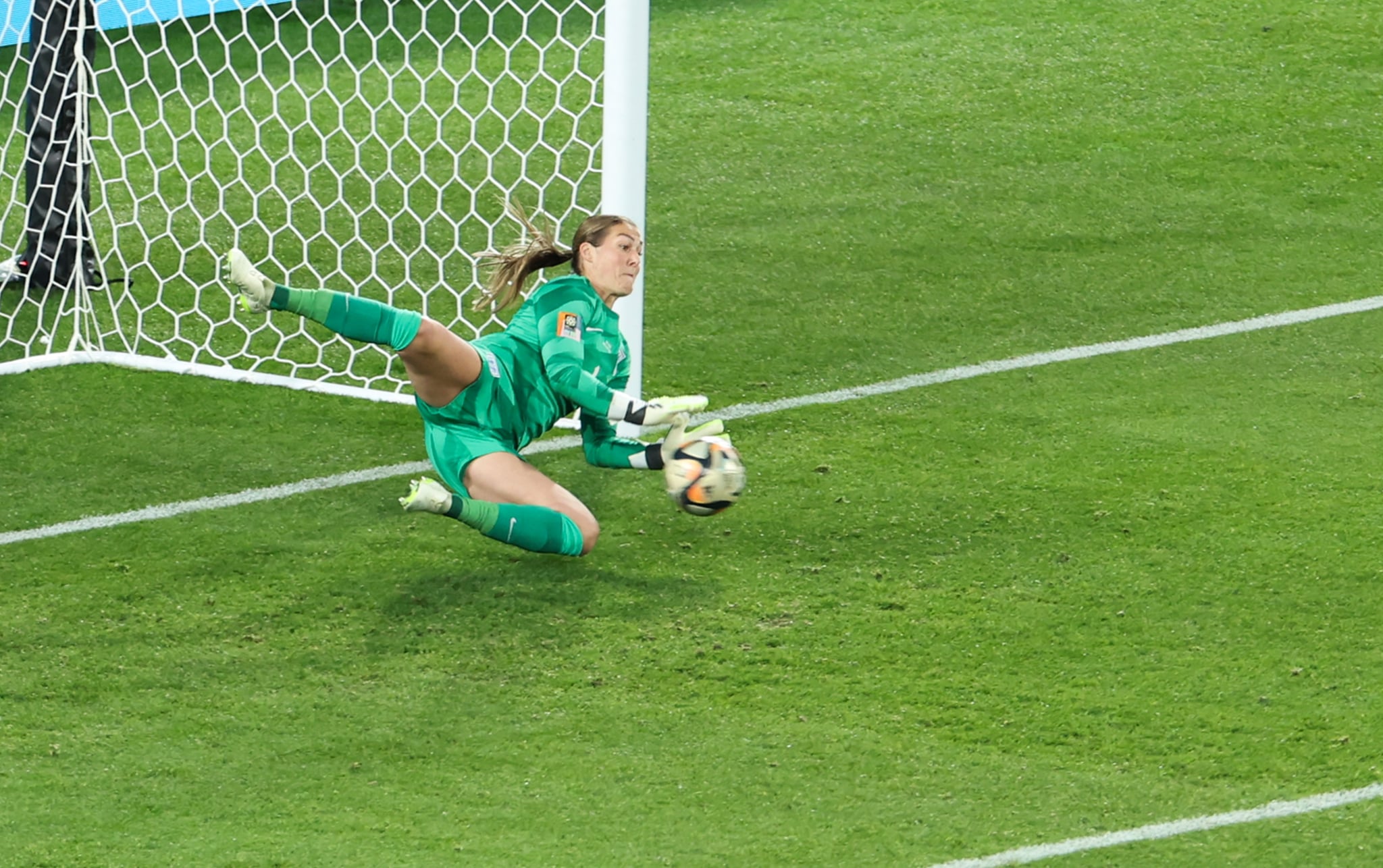 England's goalkeeper Mary Earps makes a save during the Final between Spain and England at the 2023 FIFA Women's World Cup in Sydney, Australia, Aug. 20, 2023. (Photo by Ding Ting/Xinhua via Getty Images)
