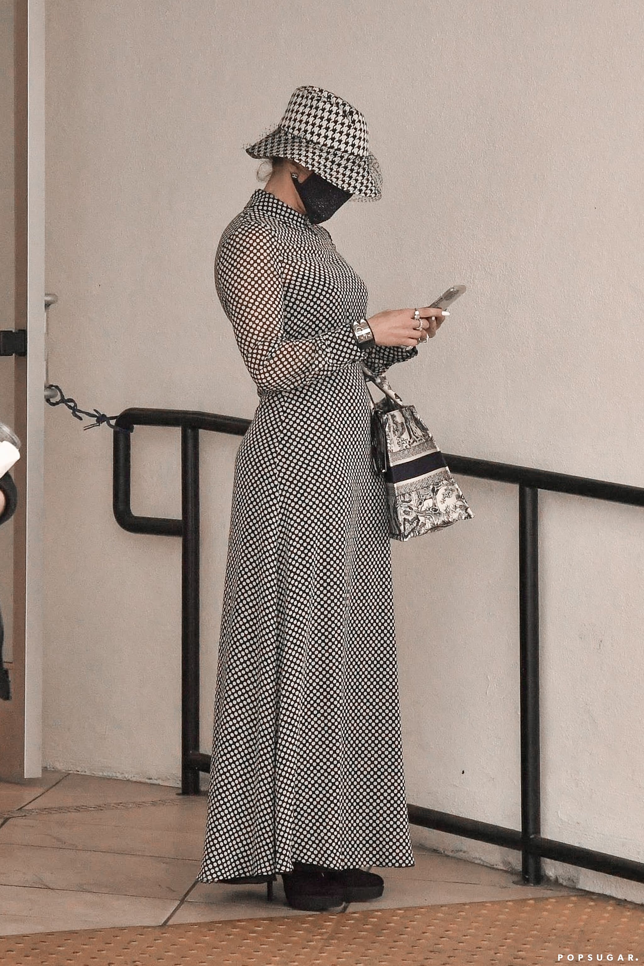 Polka-Dot Dress and Houndstooth Net Hat 
