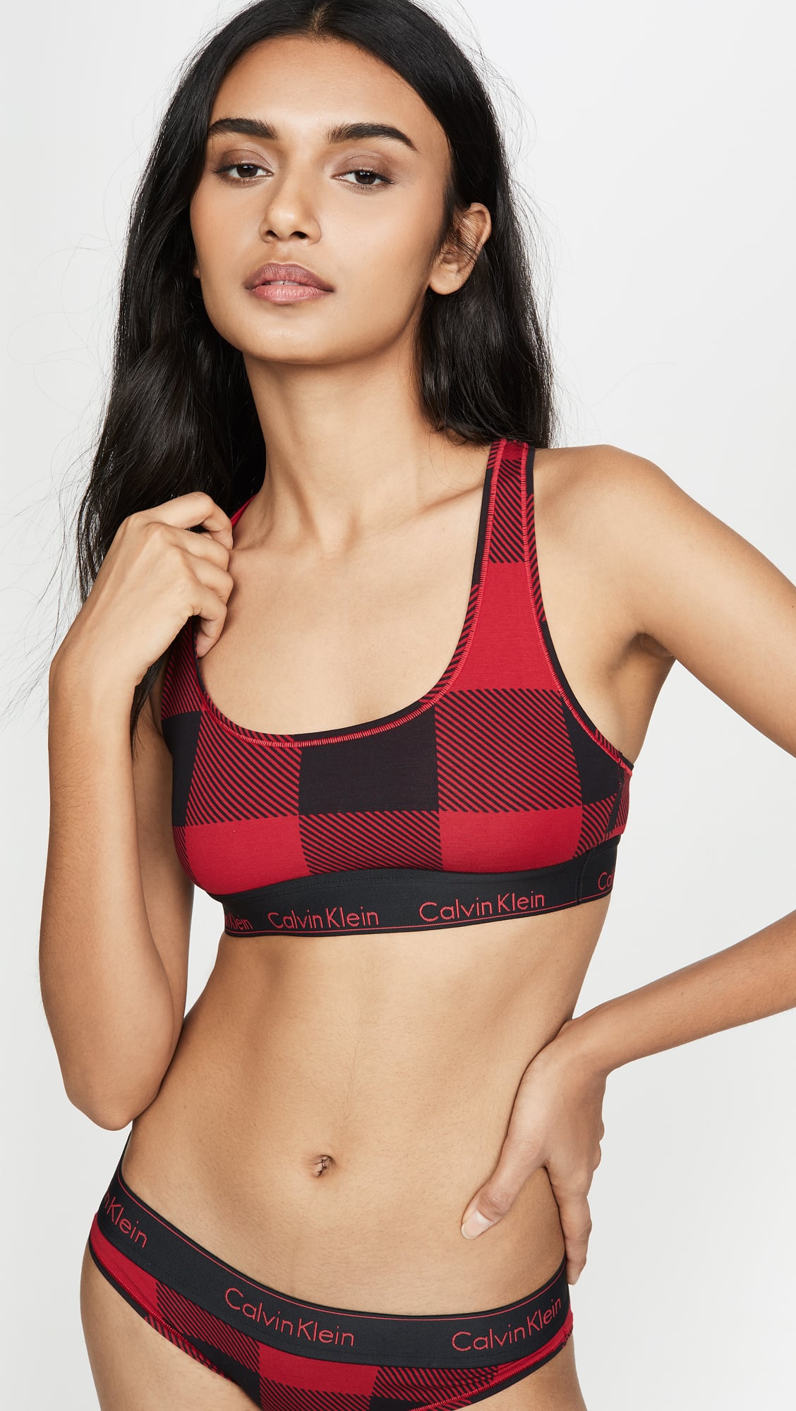 Calvin Klein Underwear Modern Cotton Buffalo Plaid Bralette, Kendall  Jenner Wore Checkered PJs to a Holiday Party, Because Why Not?