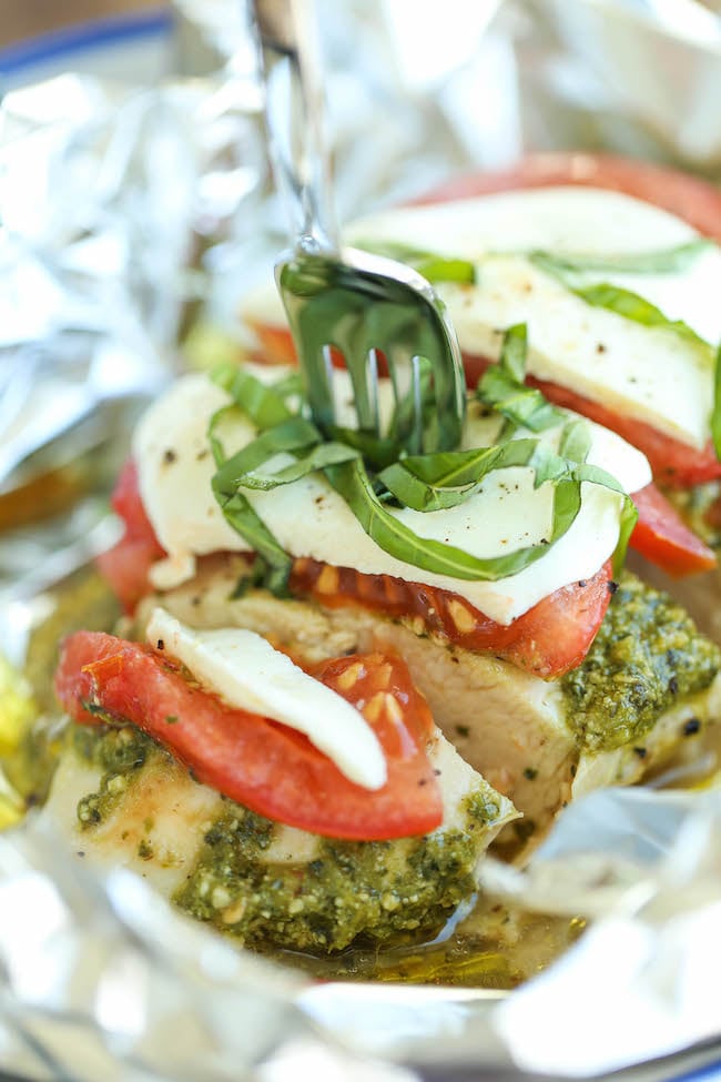 Pesto Caprese Chicken in Foil