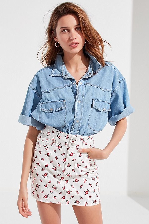 BDG Double-Button Floral Mini Skirt