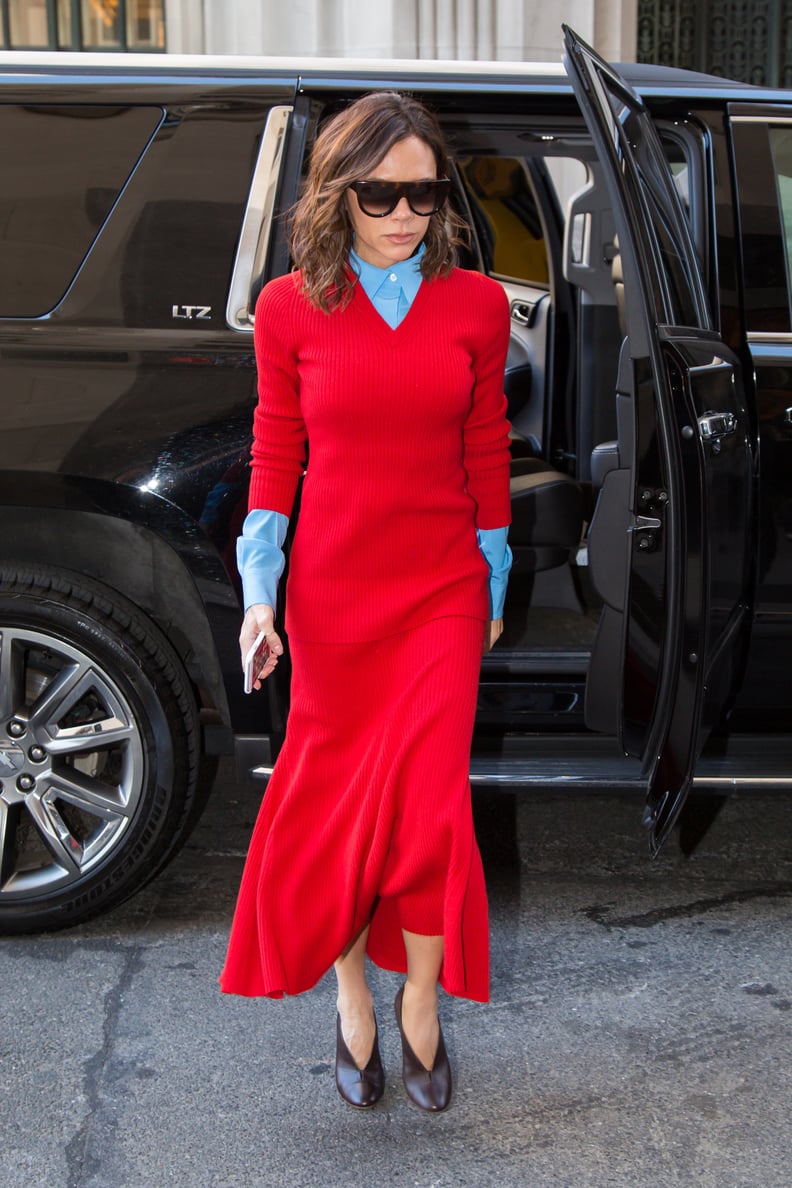 Wearing a Red Sweater Dress Over a Blue Button-Down Shirt