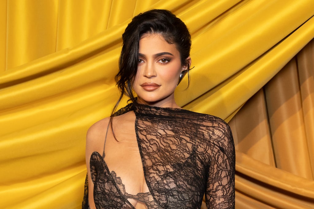 Kylie Jenner's Sheer Black Lace Mugler Dress at Fashion Week