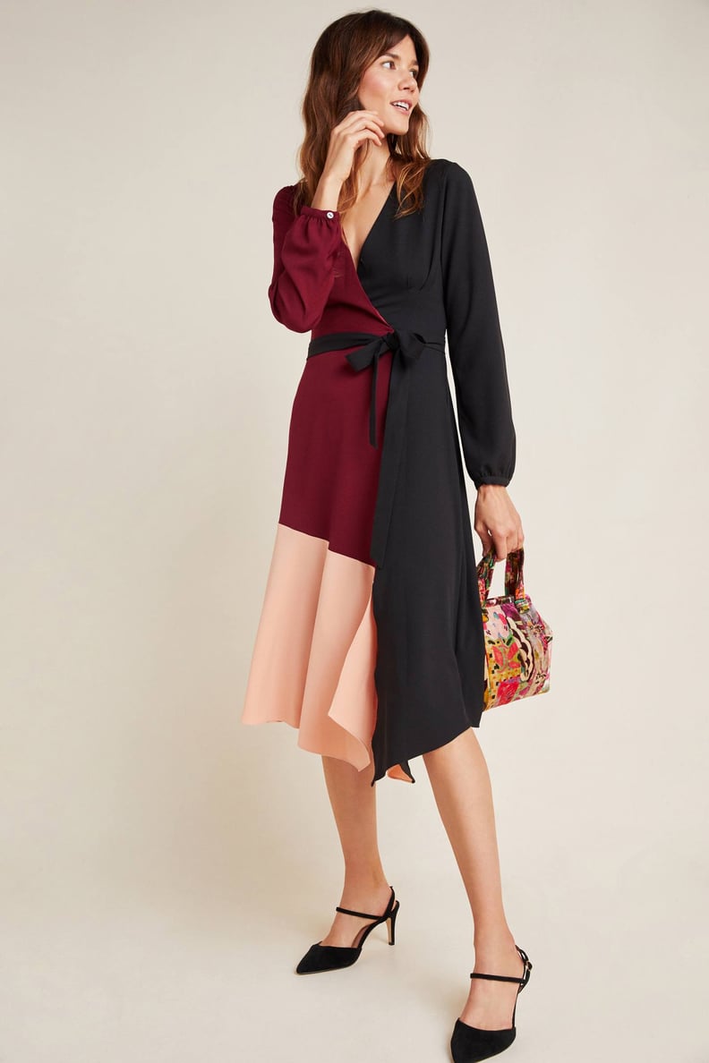 Rashida Colorblocked Midi Wrap Dress