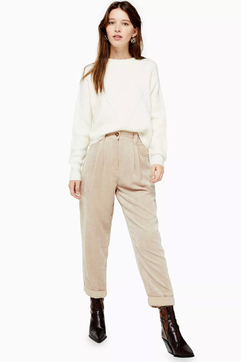 Topshop Stone Casual Corduroy Tapered Trousers