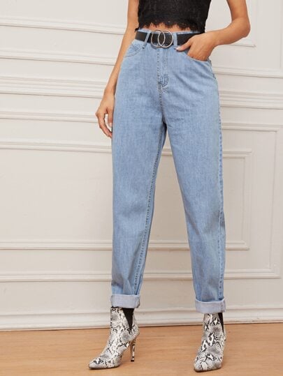 Shein Light Wash Mom Jeans Without Belt