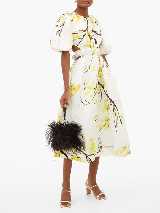 Aje Mimosa Floral-Print Linen-Blend Satin Dress