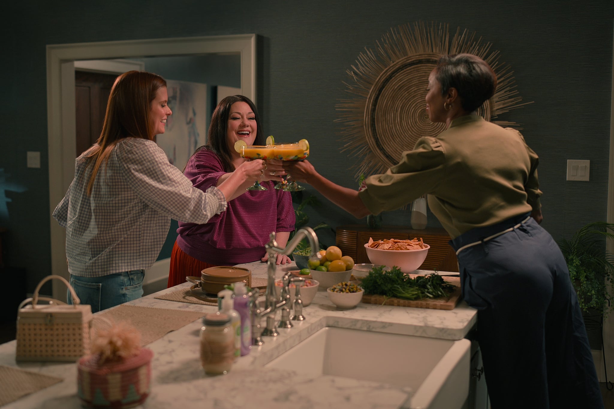 Sweet Magnolias. (L to R) JoAnna Garcia Swisher as Maddie, Brooke Elliott as Dana Sue, Heather Headley as Helen in episode 305 of Sweet Magnolias. Cr. Courtesy of Netflix © 2023