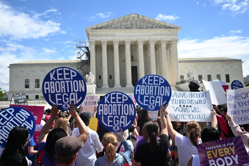 Demonstrators rally in support of abortion rights at the US Supreme Court in Washington, DC, April 15, 2023. - The Court on April 14 temporarily preserved access to mifepristone, a widely used abortion pill, in an 11th-hour ruling preventing lower court r