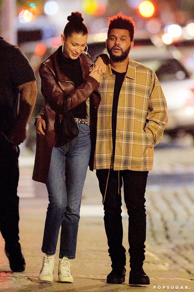 Bella Hadid Brown Leather Coat With the Weeknd 2018