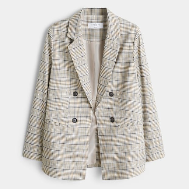 Violeta Plus Size Double-Breasted Check Blazer