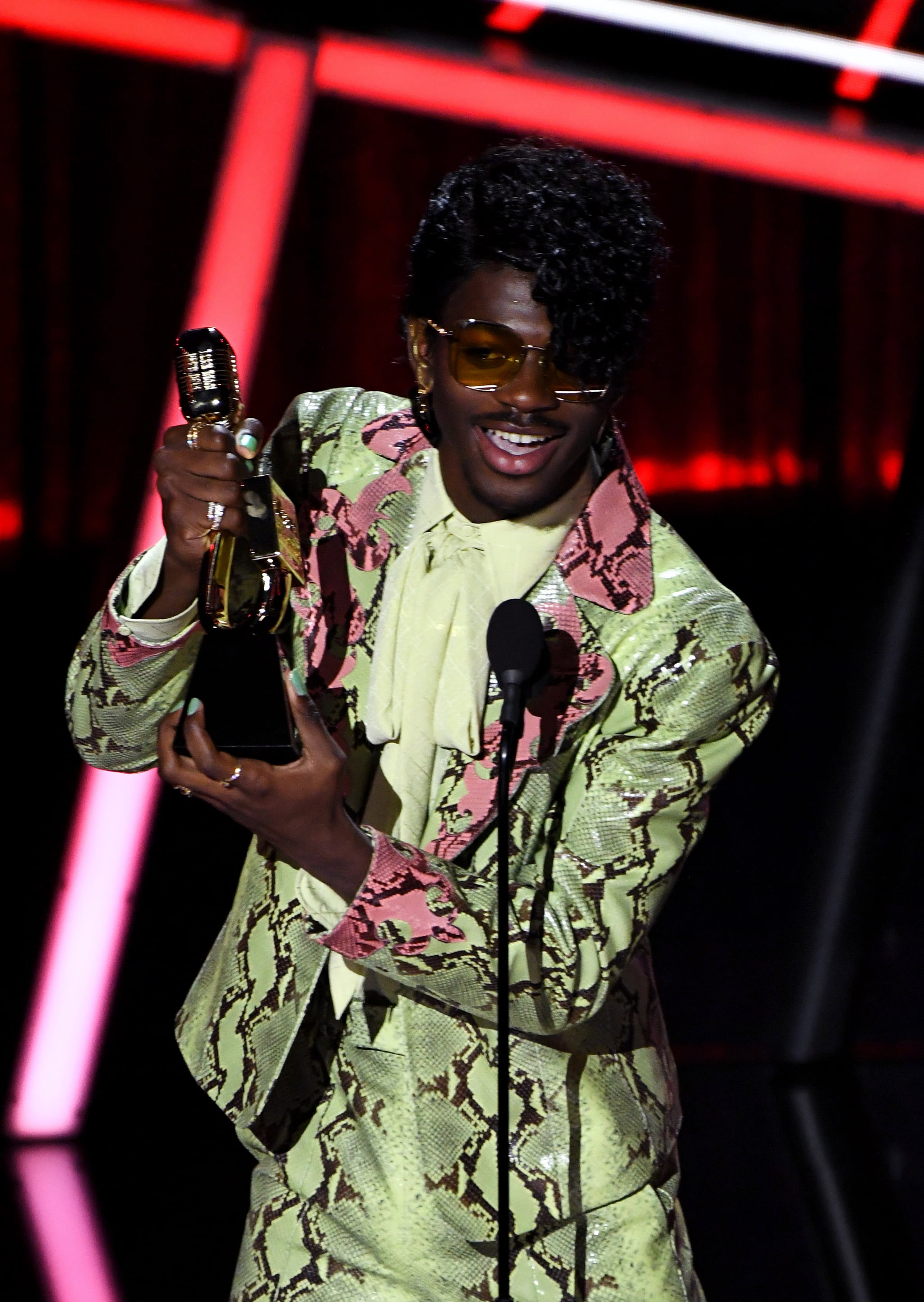 Lil Nas X S Snakeskin Suit At Billboard Music Awards 2020 Popsugar Fashion