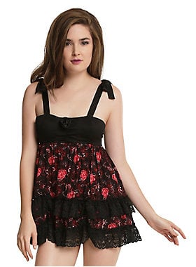 Black and red rose babydoll