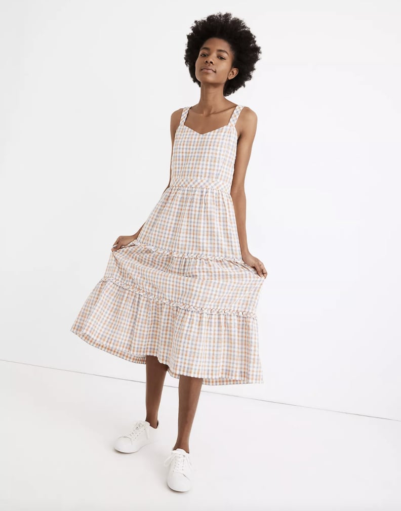 Gingham Sweetheart Ruffle-Tiered Midi Dress