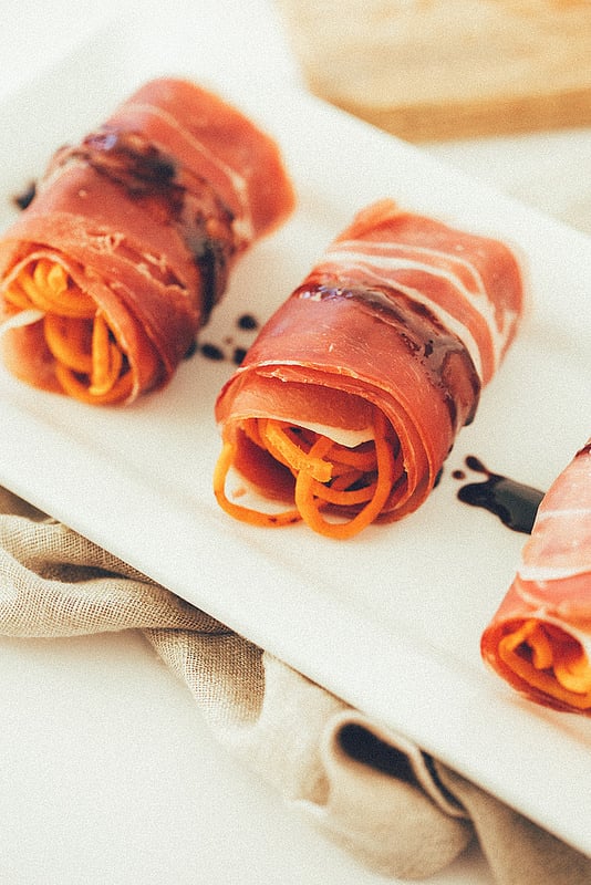 Prosciutto Wrapped MapleBalsamic Sweet Potato Noodle Rolls Wedding